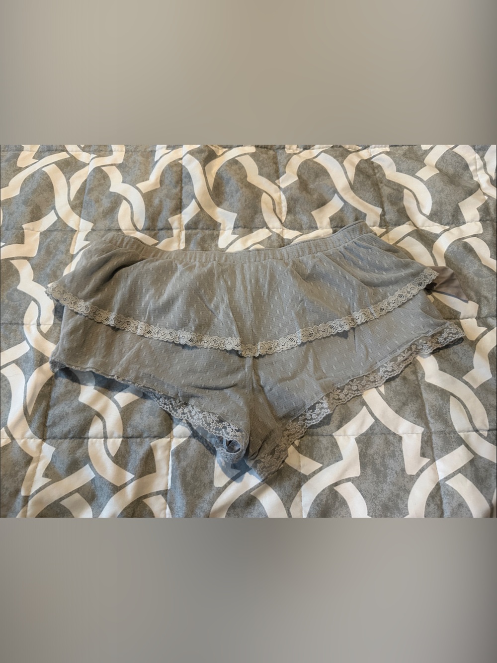 Gilly Hicks Gray Lace-Trim Ruffle Sleep Shorts - Picture 2 of 3